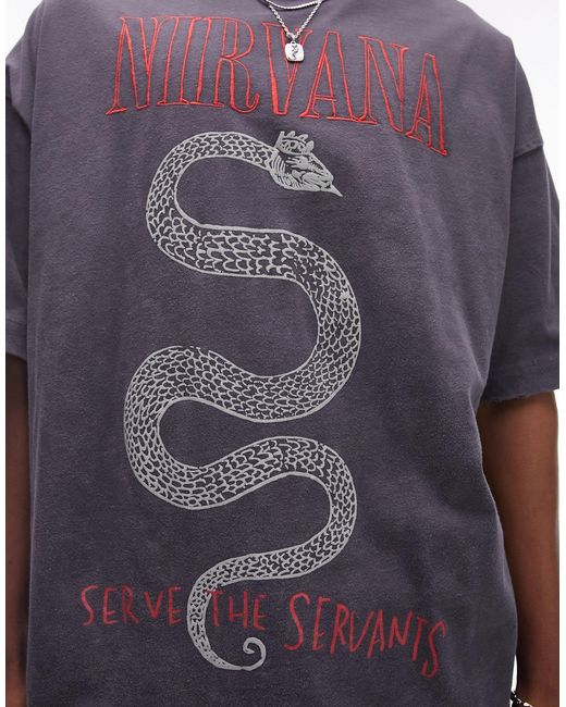 T-shirt super oversize slavato con stampa "nirvana" con serpente di Topman in Purple da Uomo