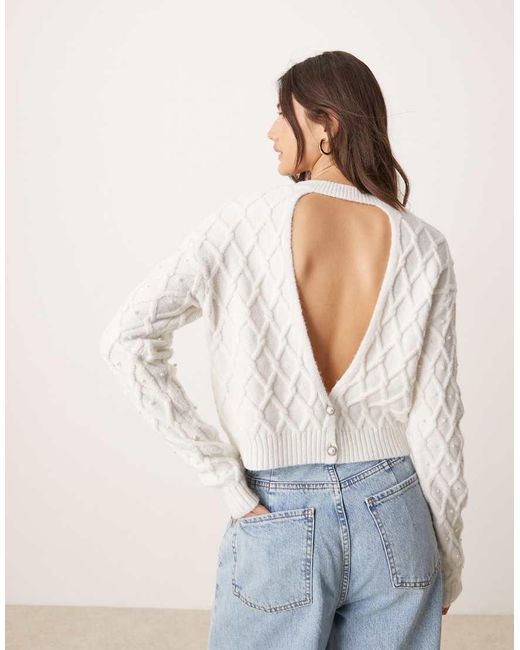 Miss Selfridge Natural Faux Peal Cable Open Back Jumper