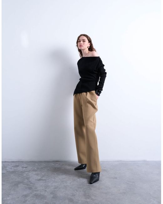 TOPSHOP Black Off The Shoulder Knitted Top