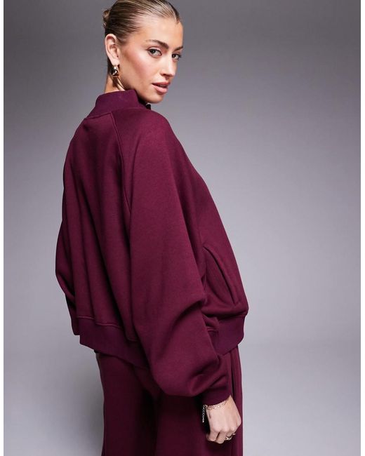 Kaiia Purple Oversized Bomber Zip Through Contrast Logo Sweat Jacket Co-ord