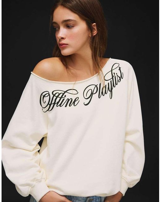 Bershka Black Asymmetric Print Sweatshirt