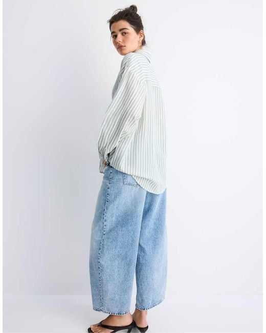Stradivarius Blue Linen-effect Shirt