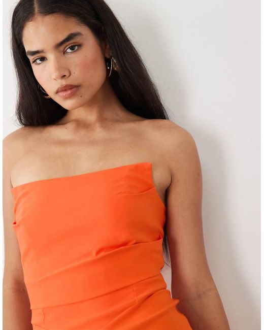 Vesper Orange Bengaline Square Edge Ruched Front Maxi Dress