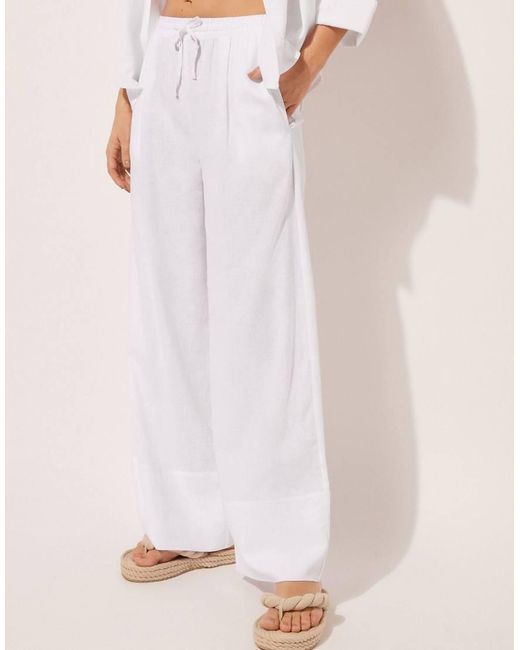 Calzedonia Pink Linen And Viscose Palazzo Trousers