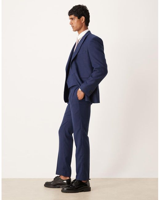 ASOS Blue Slim Herringbone Suit Trousers With Wool for men