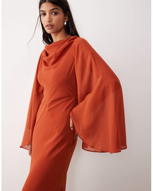 ASOS Women's Orange Drape Back Maxi Dress With Asymmetric Sleeve ASOS Women's Orange Drape Back Maxi Dress With Asymmetric Sleeve