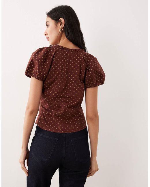 Free People Brown Polka Dot Printed Blouse