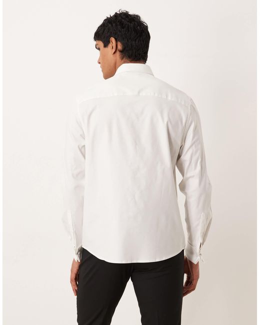 Chemise classique élégante en sergé facile à repasser avec double manchette ASOS pour homme en coloris Natural