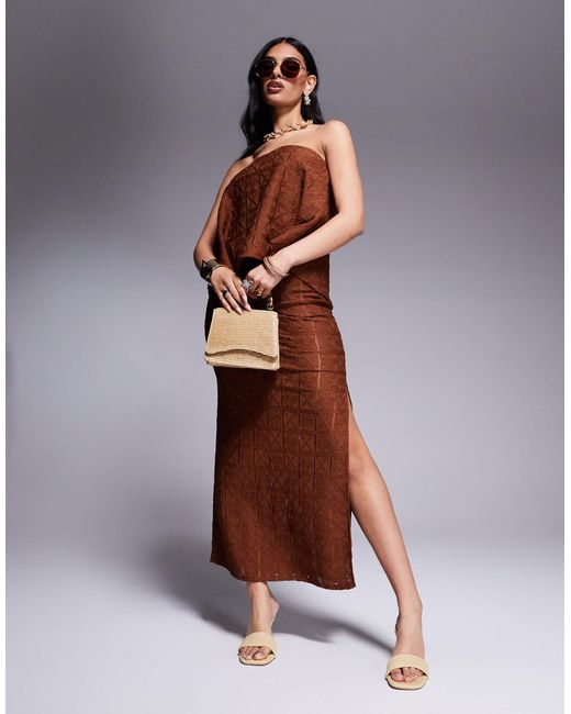 ASOS Brown – locker sitzendes trägerloses top aus häkelstrick
