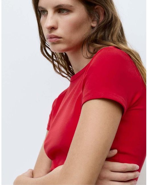 Pull&Bear Red Fitted Short Sleeve T-shirt