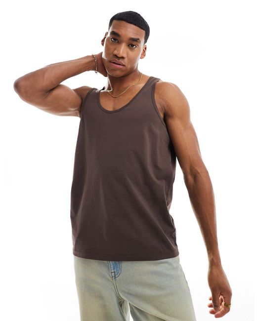 Camiseta marrón sin mangas ASOS de hombre de color Brown