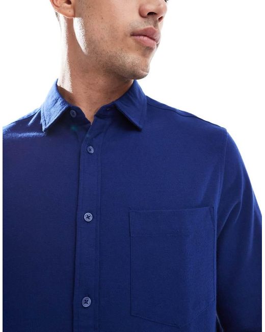 ASOS Blue Brushed Oxford Regular Shirt for men