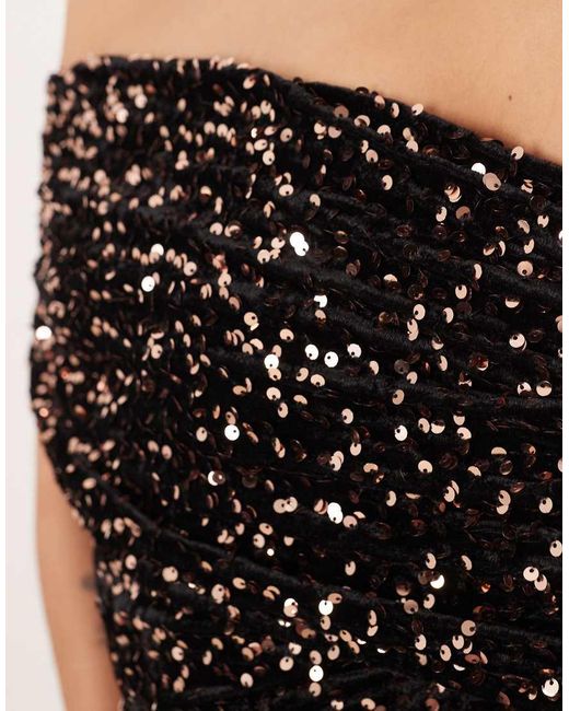 ASOS Black Velvet Sequin Extreme Ruched Bardot Mini Dress