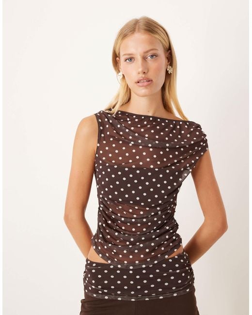 ASOS Brown Co-ord Gathered Short Sleeve Off Shoulder Mesh Top
