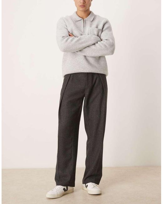 Pantalones De Vestir Negros Moteados De Pernera Ancha Con Pinzas Pronunciadas Y Patrón De Espiga De Tejido Efecto Lana De ASOS de hombre de color Black