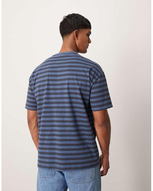 New Look Blue Oversized Stripe T-shirt for men