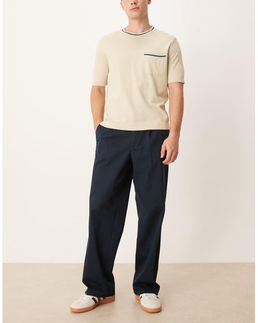 ASOS Blue Smart Wide Leg Trousers With Pleats for men