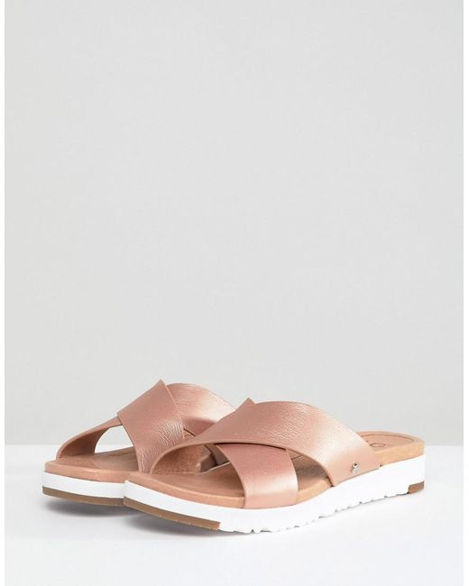 UGG Kari Rose Gold Cross Strap Slides 