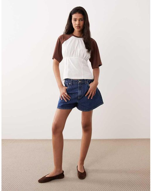 ASOS Blue Corset Seam Detail Cinched Waist Baseball Tee