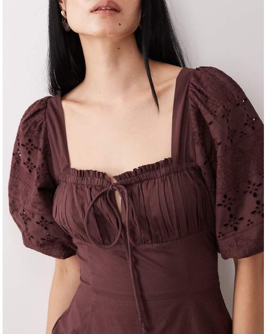Wednesday's Girl Red Short Sleeve Broderie Sleeved Mini Dress