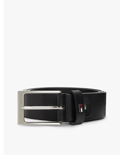 Tommy Hilfiger Black Rectangular Buckle Adjustable Leather Belt for men