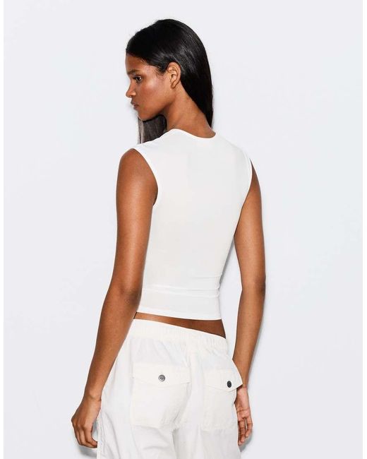 Bershka Natural Printed Top With Split