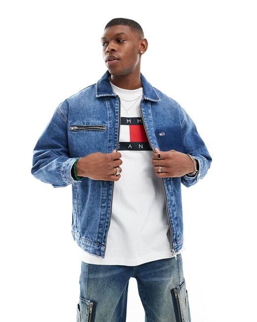 Aiden - giacca di jeans oversize lavaggio medio con zip di Tommy Hilfiger in Blue da Uomo