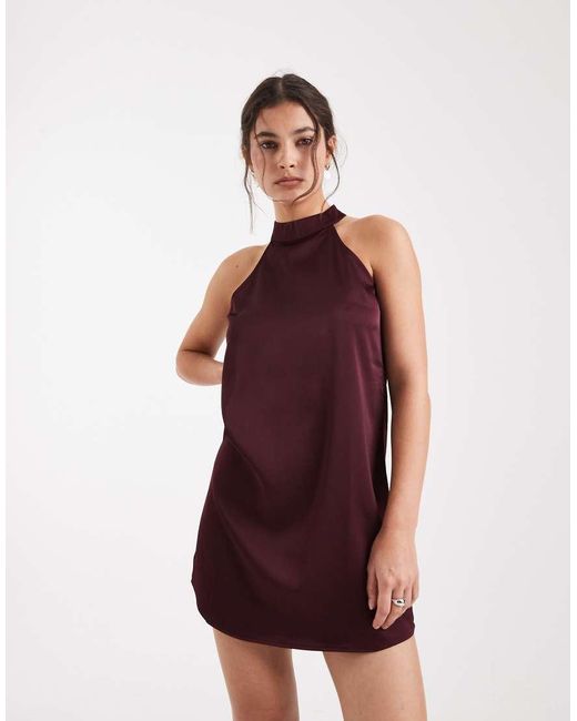 Vero Moda Red High Neck Racer Cut Satin Mini Dress