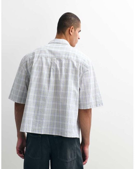ASOS White Boxy Oversized Plaid Shirt for men
