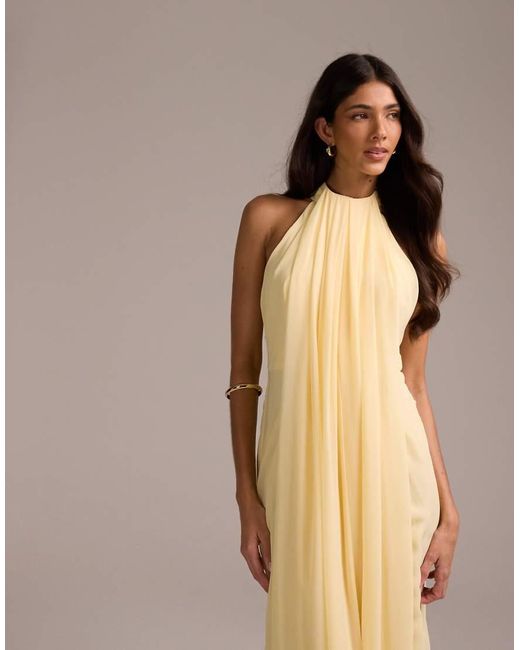 ASOS Natural Bridesmaids Grecian Draped Halter Maxi Dress