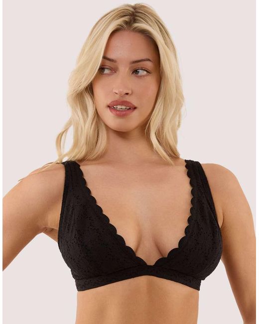 Peek & Beau Black Nikki Broderie Scallop High Apex Bikini Top