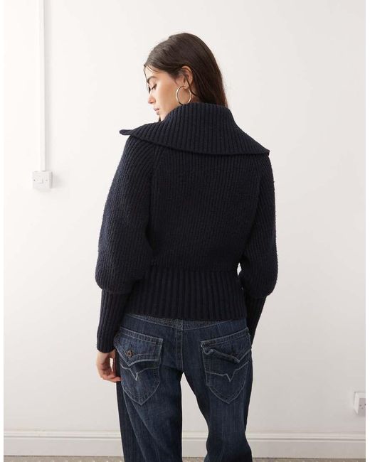 Weekday Blue Rib Knit Zip Through Cardigan