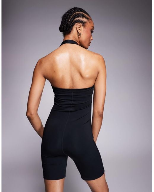 4505 Blue Tall Active Halter Neck Romper With Inner Bra
