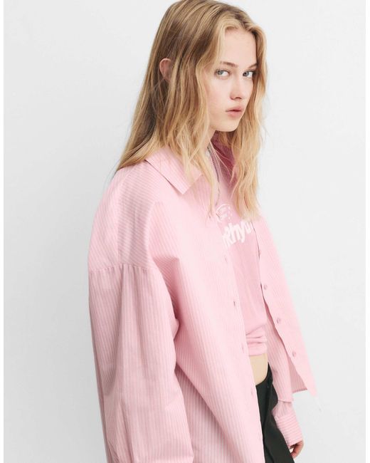 Pull&Bear Pink – gestreifte hemdbluse aus popeline