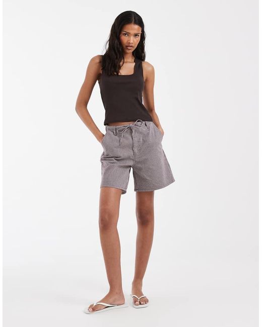 Pieces Brown Tie Waist Denim Shorts