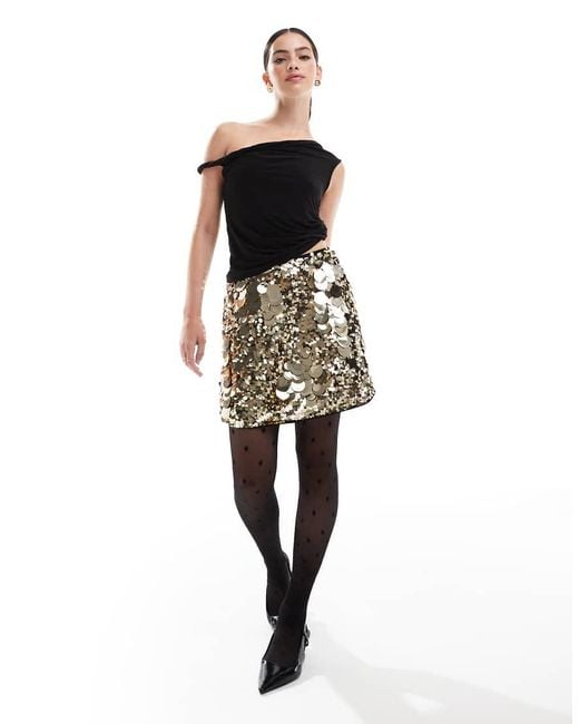 French Connection Metallic Sequin Mini Skirt