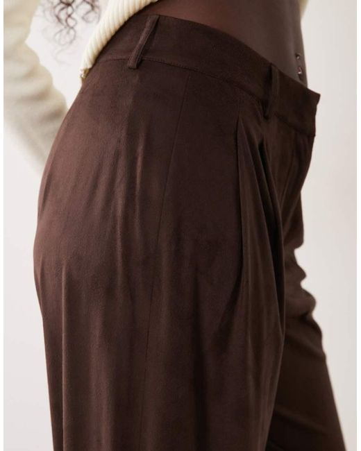 Vila Brown Faux Suede Wide Leg Pleated Tailored Trousers Co-Ord