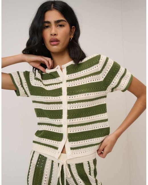 Nobody's Child Metallic Crochet Short Sleeve Resort Cardigan Co-ord