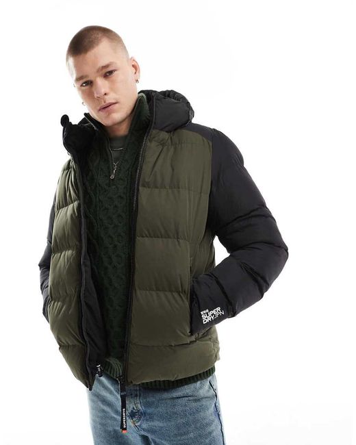 Superdry Black Hood Colour Block Sport Puffer for men