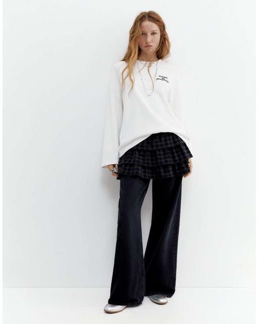 Pull&Bear White Long Sleeve Effort T-shirt