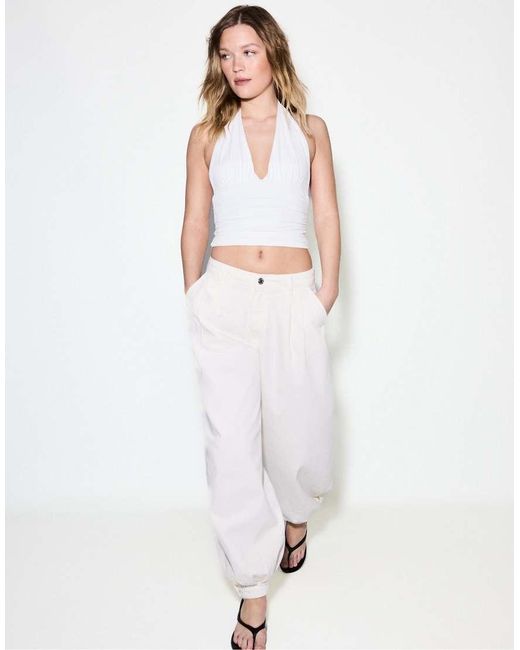 Stradivarius White Balloon Jeans