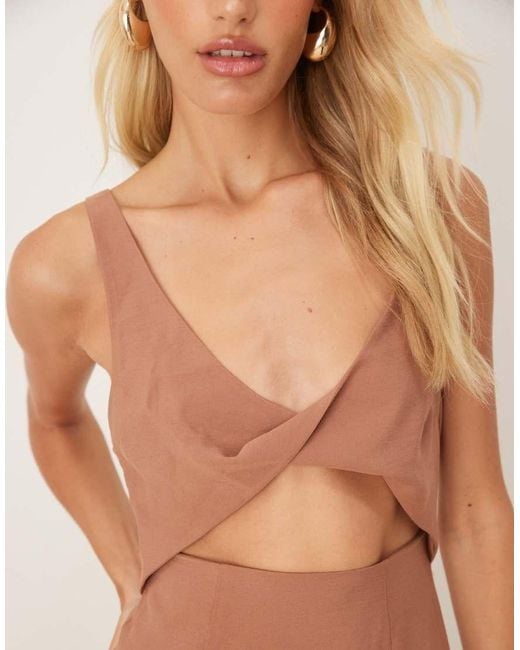 ASOS Brown Strappy Twist Bust Detail Cut Out Midi Dress