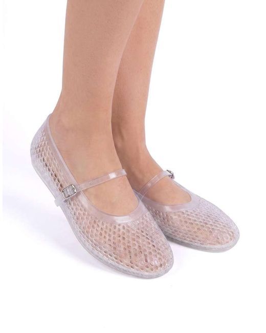 SEQWL White Flat Ballerinas Jelly Shoes With Adjustable Buckle Strap