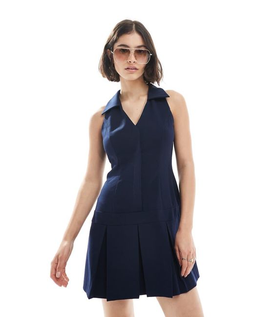 Vestido Corto De Sastre Con Cuello Halter De -Blanco Miss Selfridge de color Blue