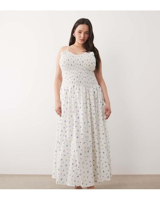 Esmee Curve White Shirred Drop Waist Maxi Beach Dress
