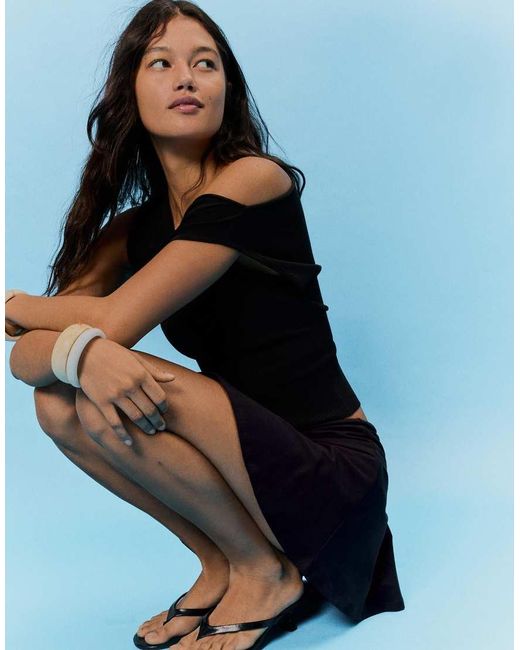 Bershka Blue Mini Skort With Tie Waist