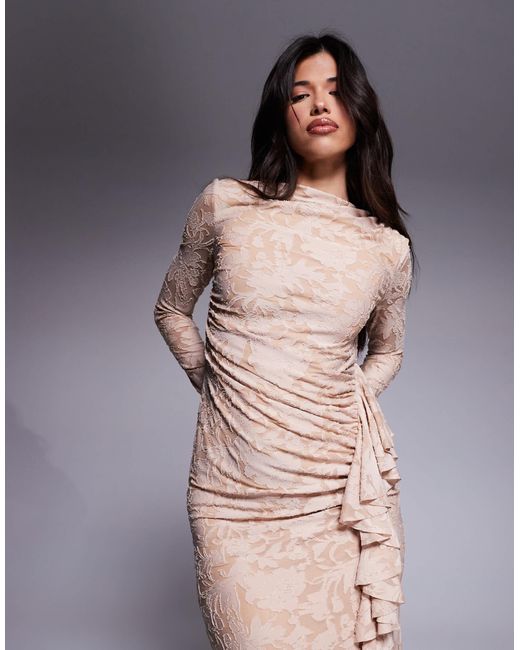 DASKA Yellow – gerafftes kleid aus floralem samt
