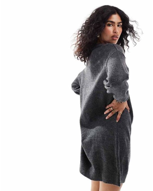 ASOS Black Knitted Jumper Mini Dress With Crew Neck