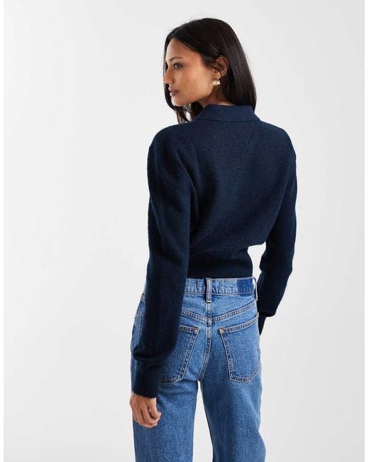 Jersey Azul Marino Con Cuello Tipo Polo De Punto Mullido De Tommy Hilfiger de color Blue