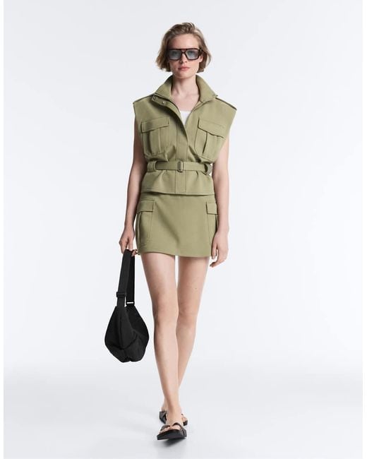 Oysho Green Utility Piqué Gilet With Cotton Belt